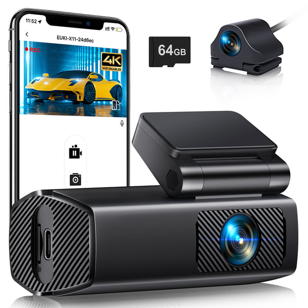 EUKI X11 4K/2.5K UHD 64GB Card Dash Cam